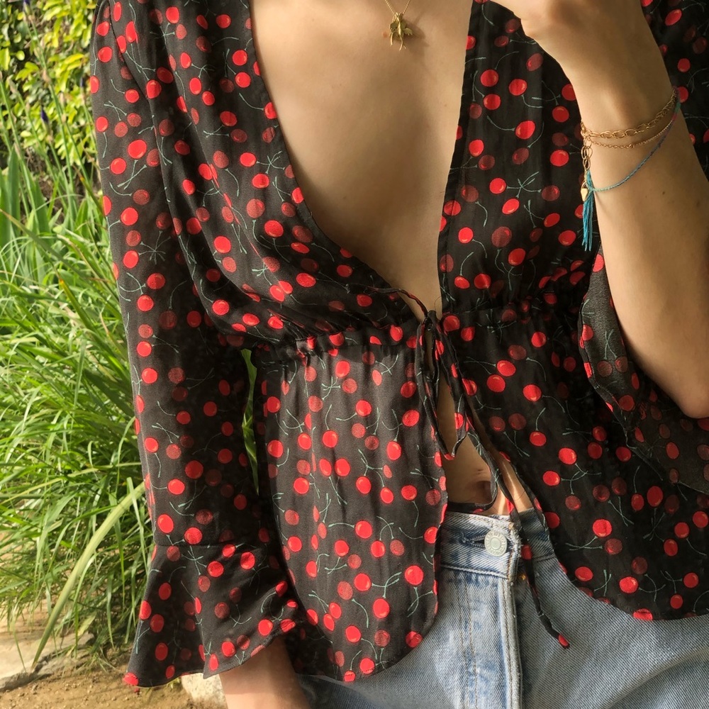 Free People Tie Front Cherry Top